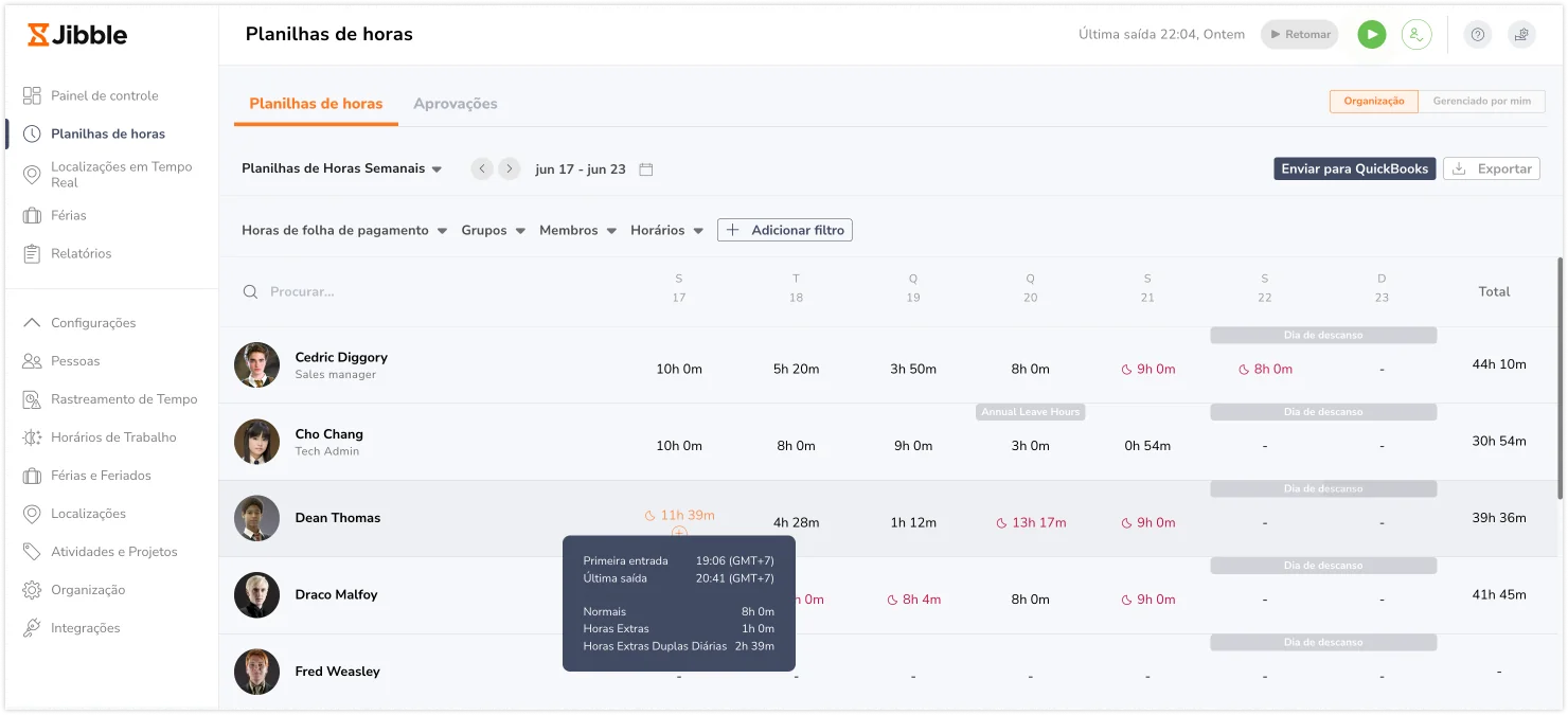 timesheet weekly hover